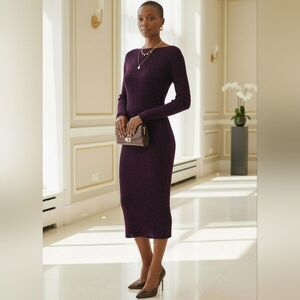 strapless open back dress Calvin Klein Deep Purple Bell 3/4 Sleeve Sheath Dress main image 1